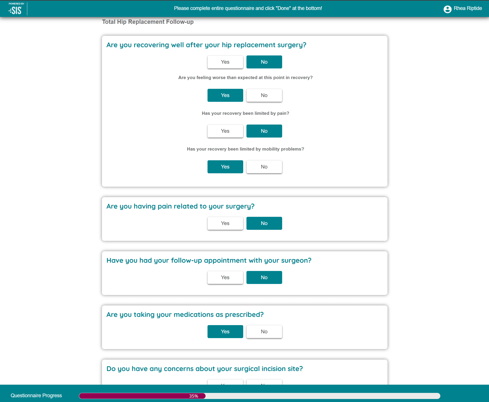 Patient Questionnaire View