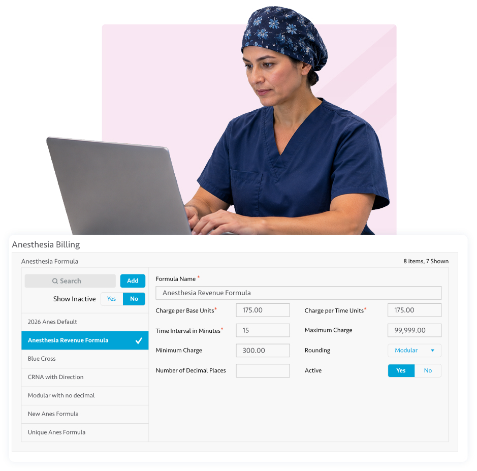 Anesthesiologist with laptop and software overlay